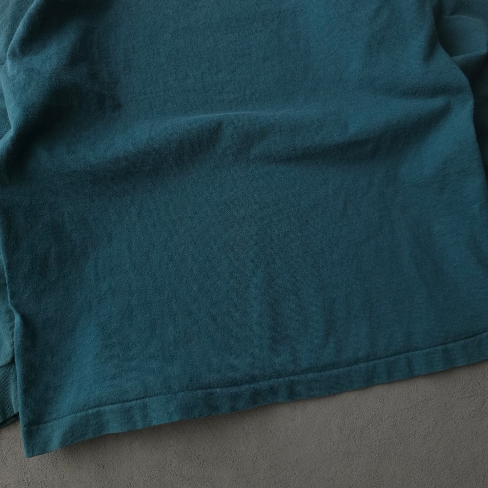 Vintage 90s Fruit of the Loom Teal T-shirt Medium Mock Neck Long Sleeve - Picture 7 of 10